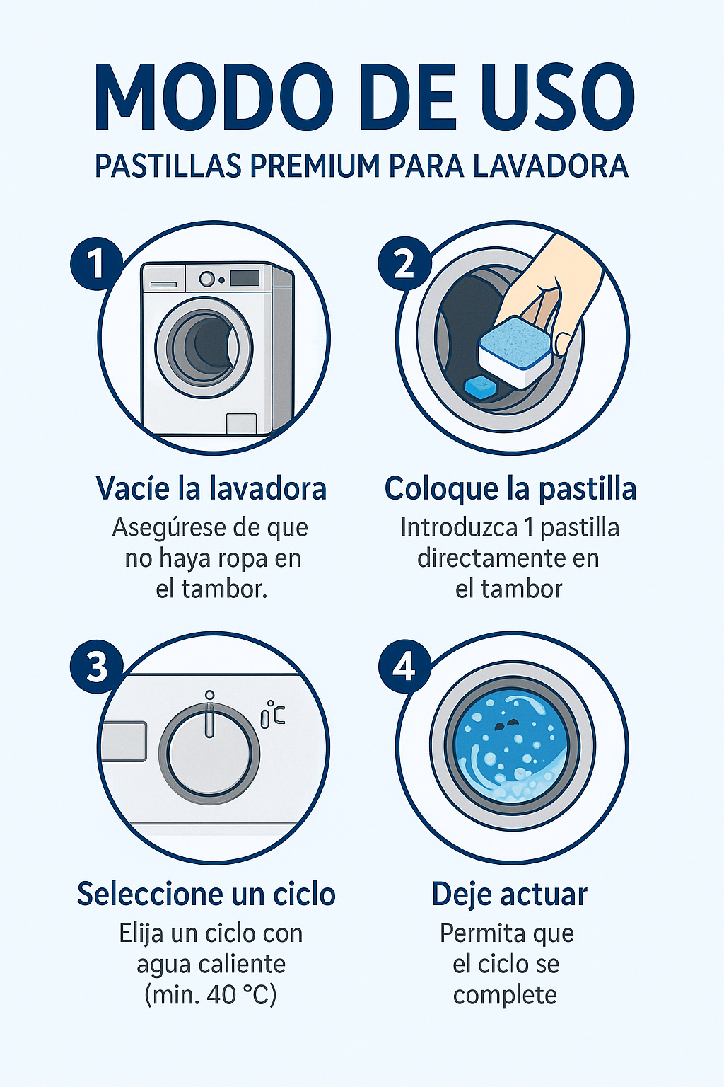 Pastillas Premium Limpiadoras para Lavadora – Poder Antibacteriano y Eliminador de Mal Olor 12 unidades